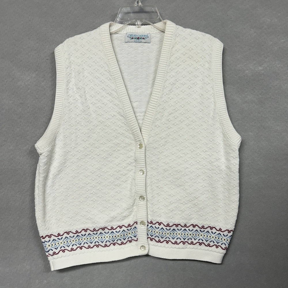Chelsea Gardens Womens XL Sweater Vest White Vintage Cottagecore Button Up Boho